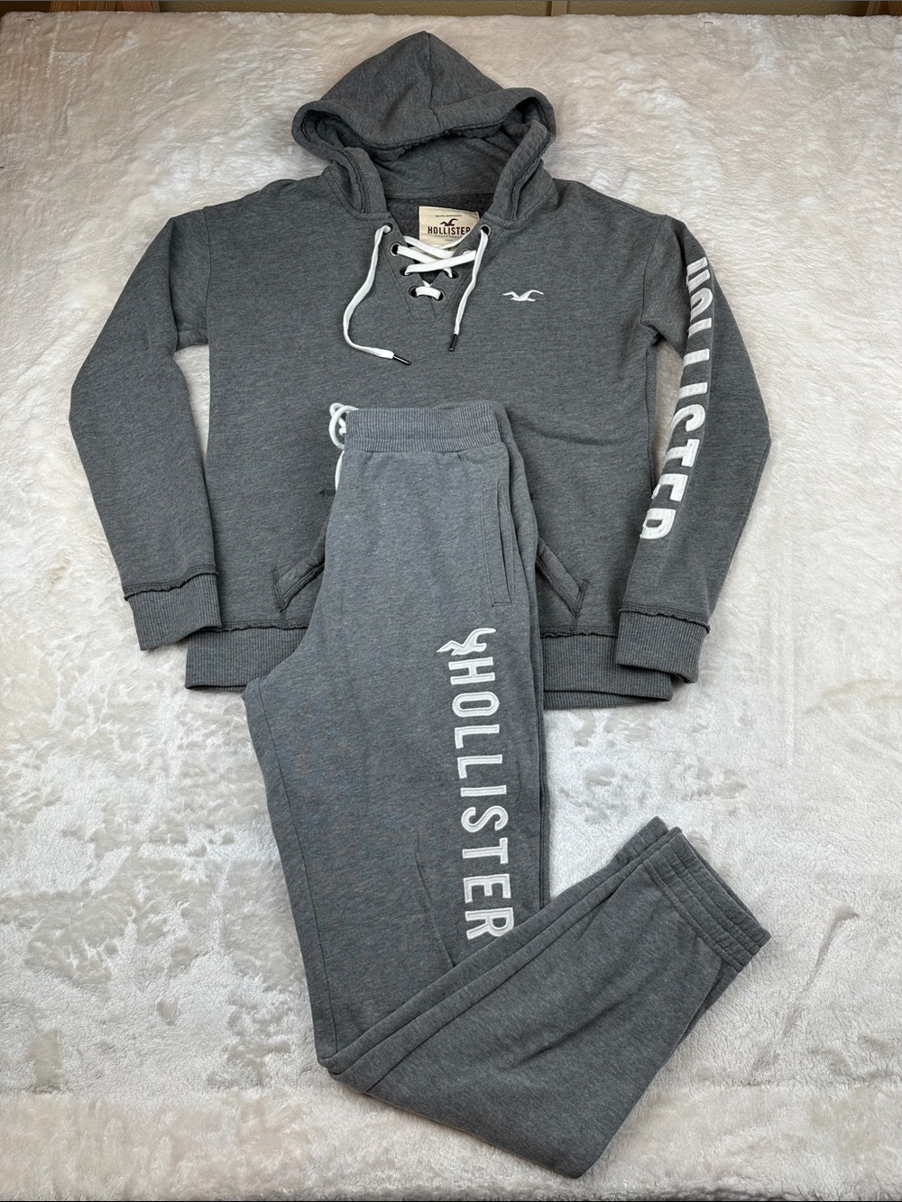 Hollister California Gray Lace-Up Hoodie & Jogger Sweatpants Set Women's Size S